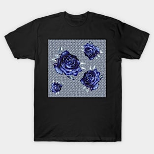 striped blue rose -white T-Shirt